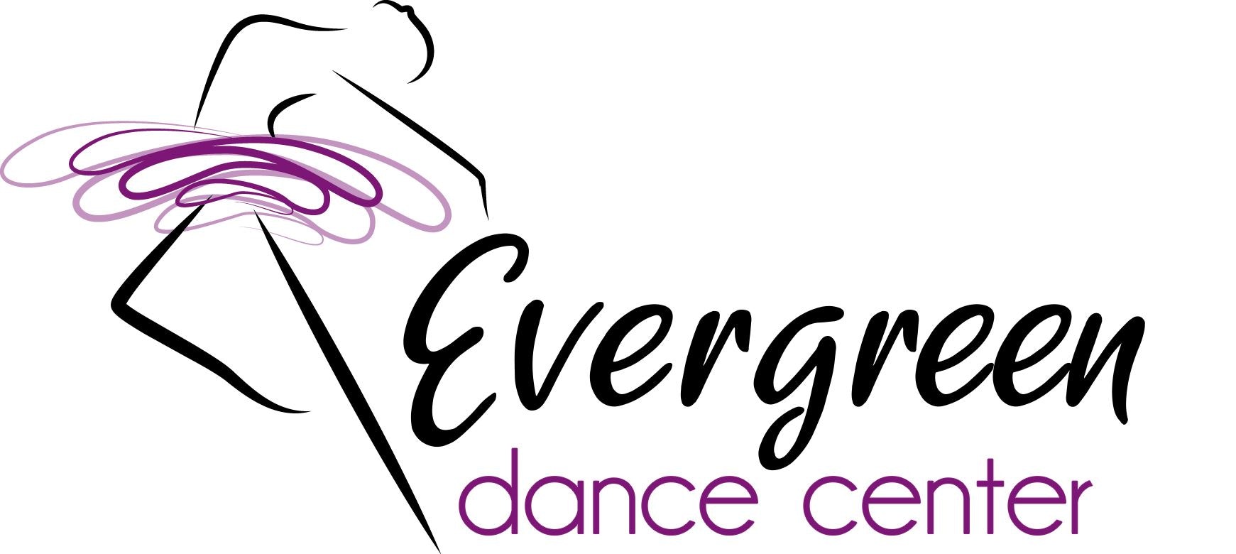 Logo of "Evergreen Dance Center" featuring a stylized dancer and text.