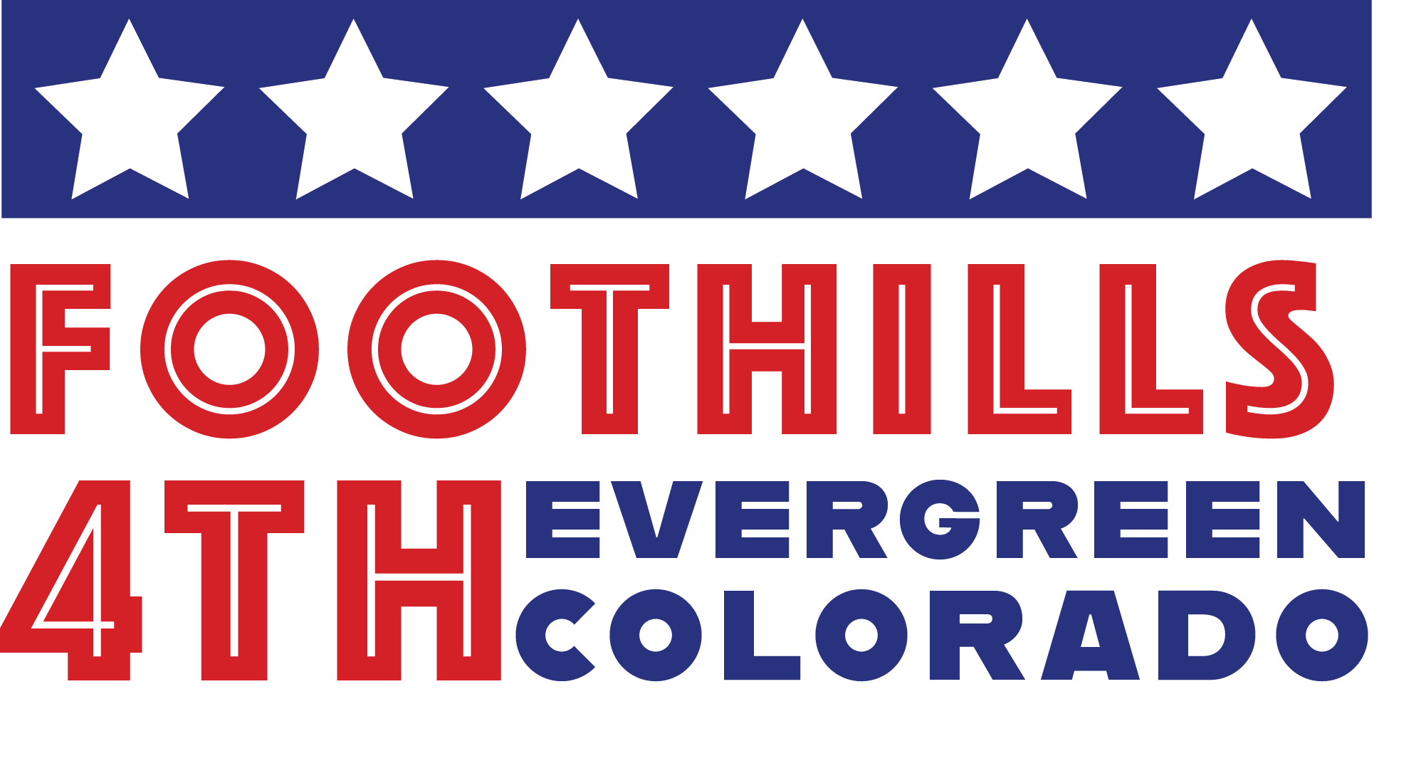 The image features a logo with the text "Foothills 4th Evergreen Colorado," decorated with stars and patriotic colors.