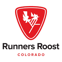 Red shield logo with a stylized rooster, "Runners Roost Colorado" text below.