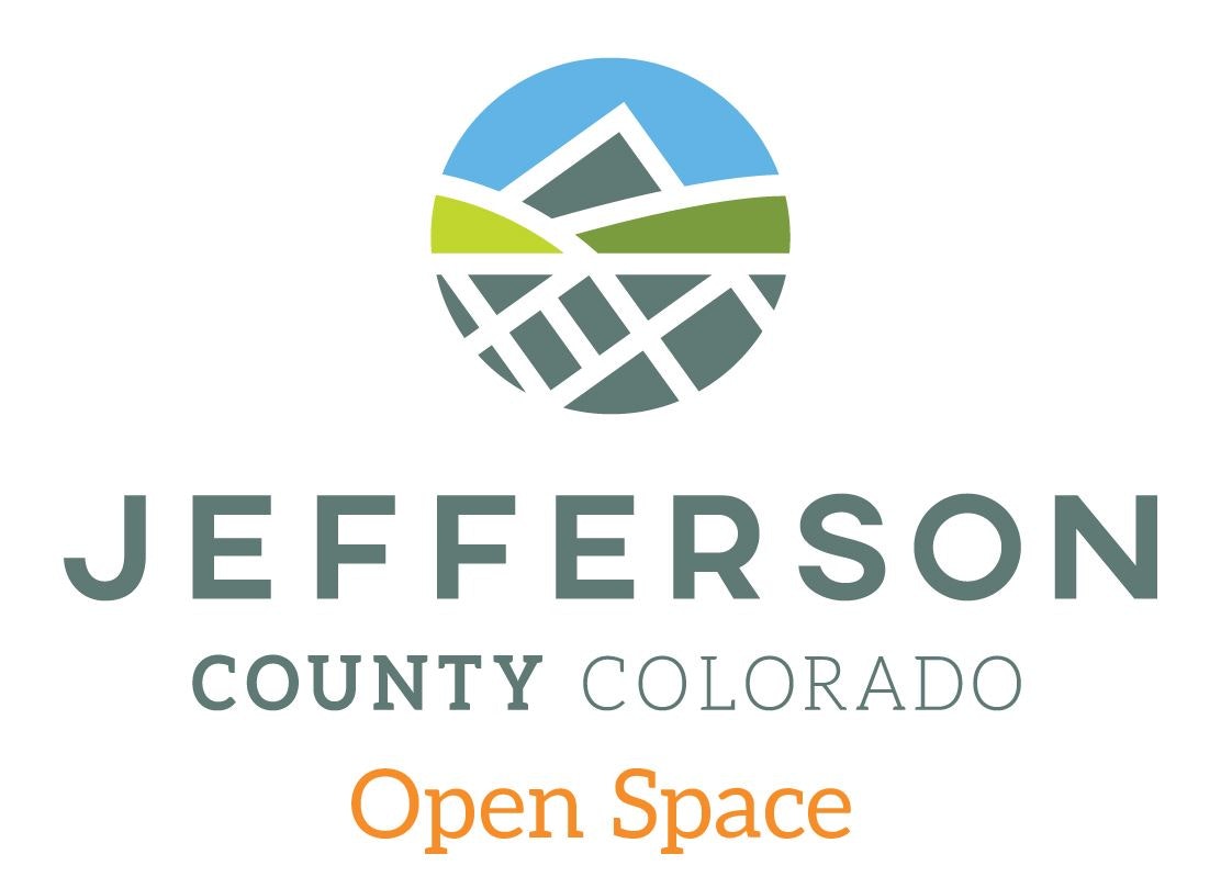 Logo of "Jefferson County Colorado Open Space" with stylized mountains and sun.