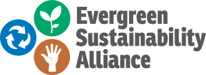 Logo with three icons: recycling, plant, and hand. Text reads "Evergreen Sustainability Alliance."