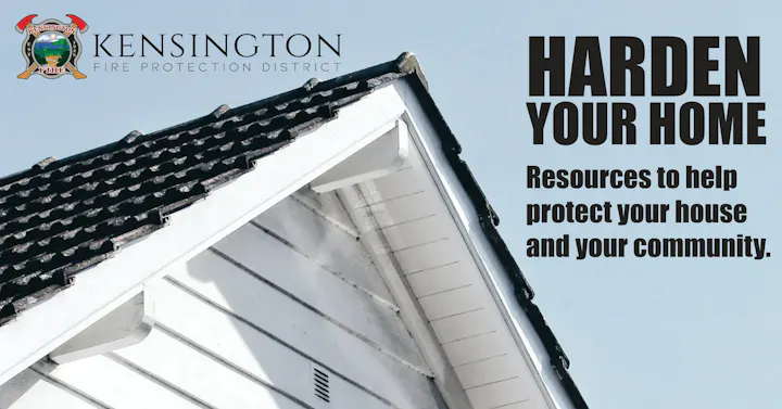 The image promotes fire safety, urging homeowners to access resources for protecting their homes and community from fires.