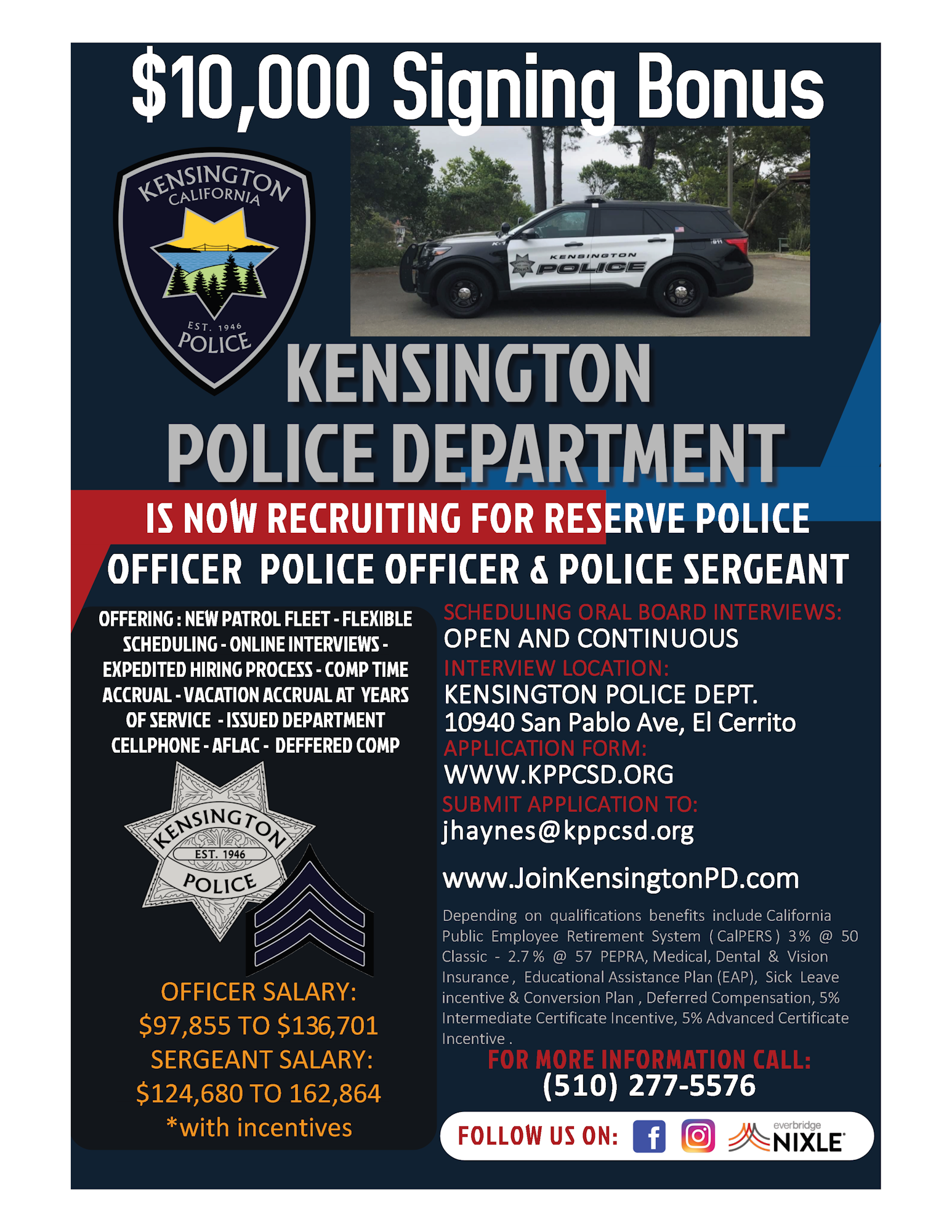 Now Hiring - Kensington Police Protection and Community Services
