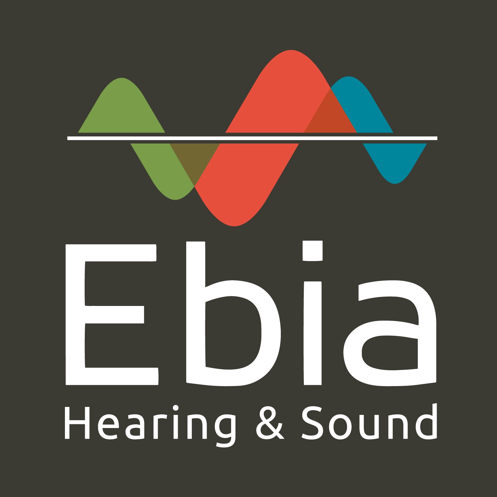 The image features the logo of "Ebia Hearing & Sound," with colorful wave graphics and a dark background.