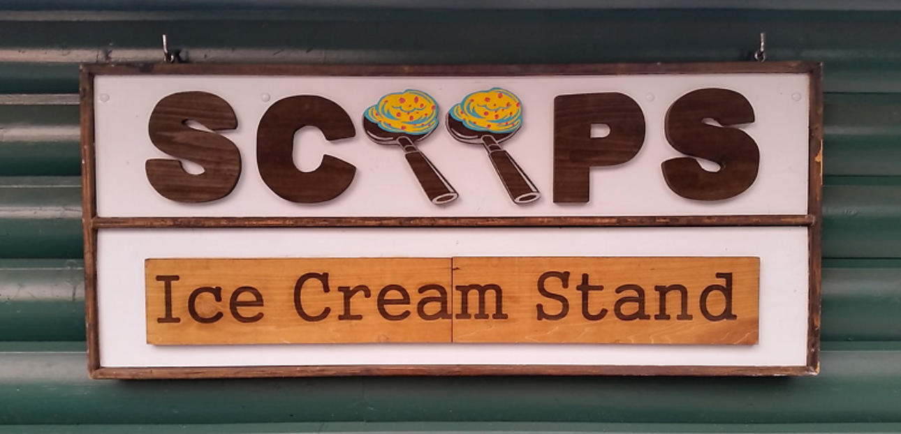 Scoops Ice Cream Stand sign
