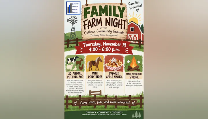 Join the Family Farm Night on Nov 19, 4-6 PM! Enjoy a petting zoo, pony rides, apple nachos, and s'mores! Families welcome!