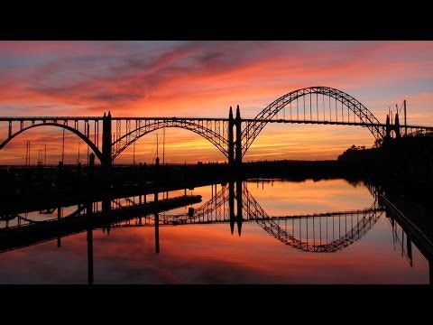 Yaquina Bay Bridge with colorful sunset