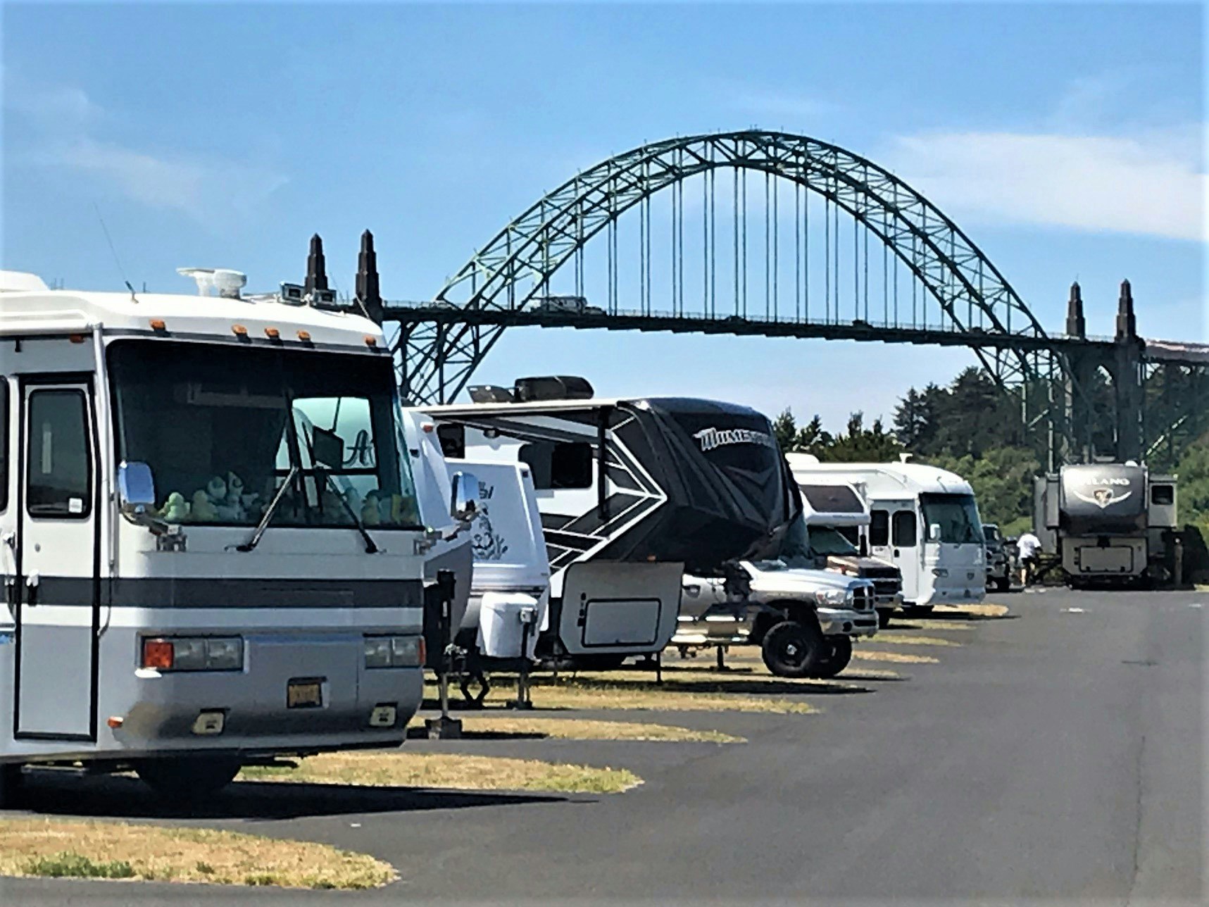 RV park with bridge in background