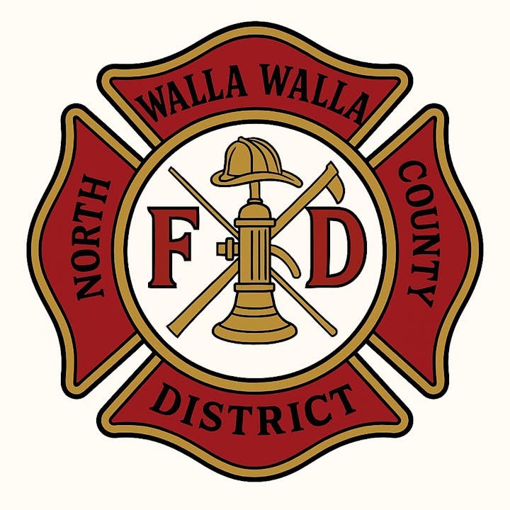 North Walla Walla County Fire District logo with helmet, hydrant, and axes.