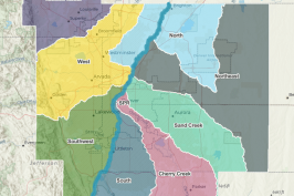 A color-coded map showing different regions or zones, possibly for weather, administrative, or planning purposes.