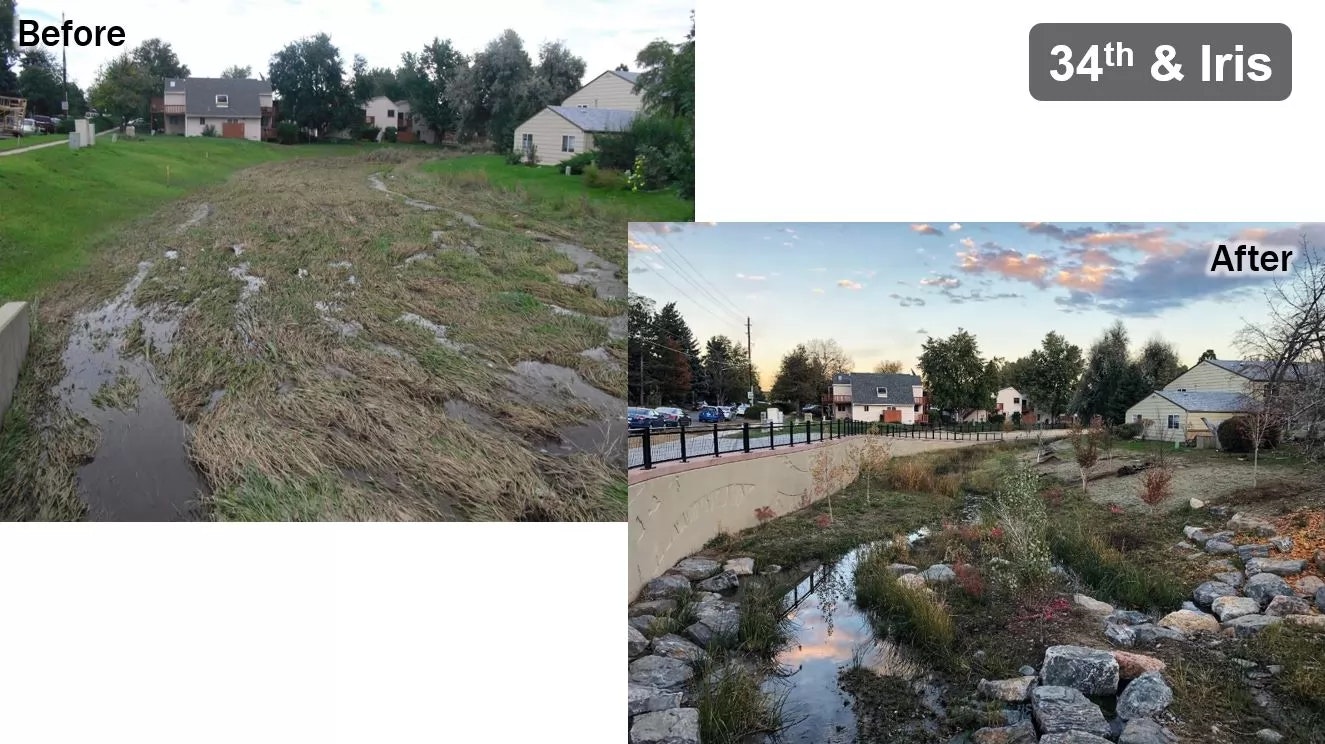Before and after images of 34th and Iris