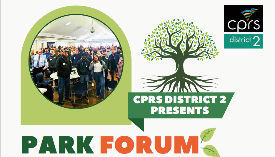 Group of people at a "Park Forum" event with a tree logo for CPRS District 2.