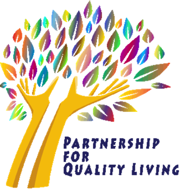 Two stylized trees with colorful leaves above the text "Partnership for Quality Living."