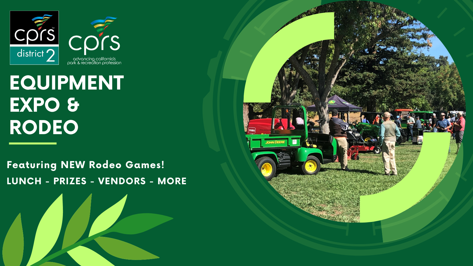 The image promotes a CPRS Equipment Expo & Rodeo, featuring new rodeo games, lunch, prizes, vendors, and more.