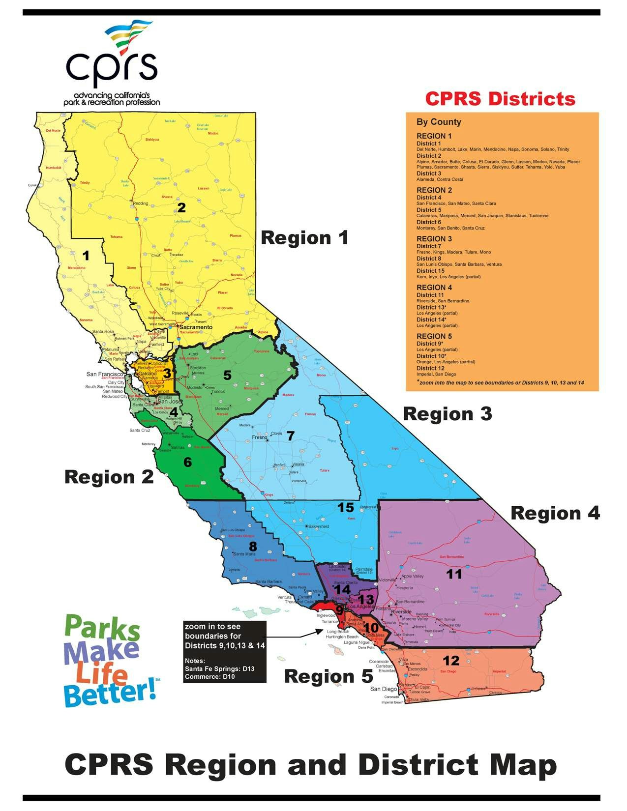 California map of CPRS Districts and Regions with boundaries