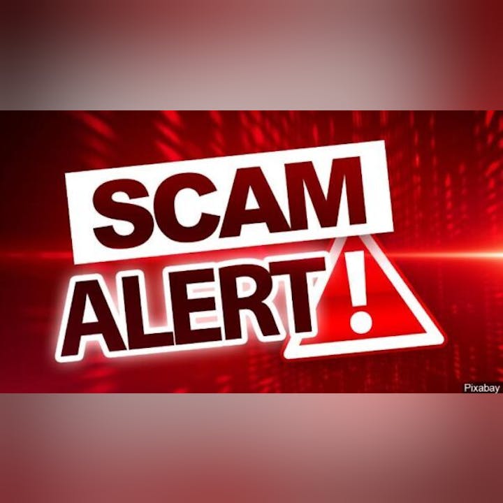 "SCAM ALERT!" text with a red background and exclamation mark in a triangle.