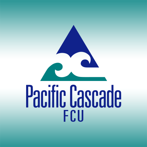 Logo of "Pacific Cascade FCU" featuring a stylized wave and mountain design.