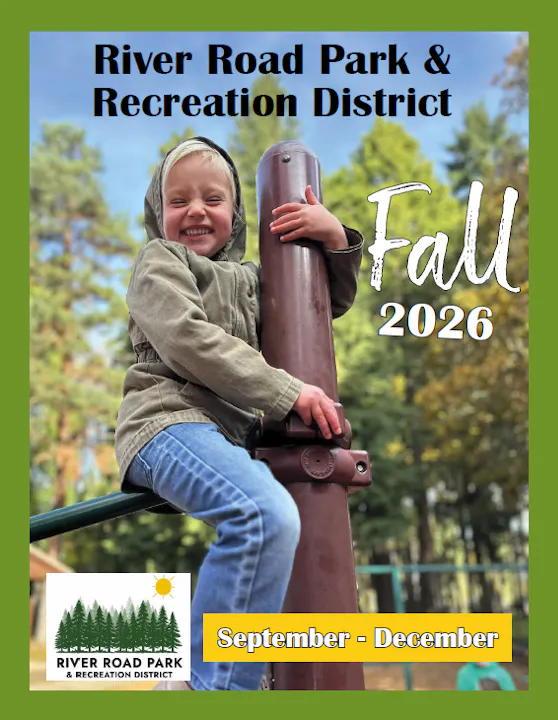 A child plays on playground equipment for the River Road Park & Recreation District's Fall 2026 program guide.