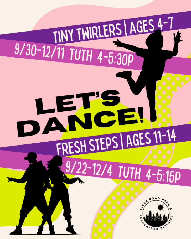Dance classes poster for ages 4-7 and 11-14, with dates and times.