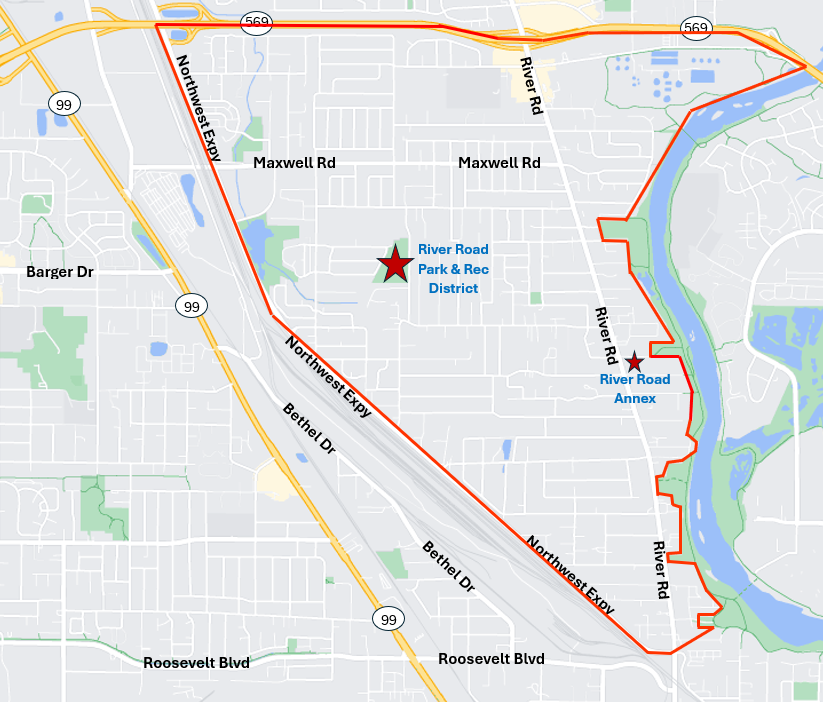 Map showing roads, districts, and landmarks with labels.