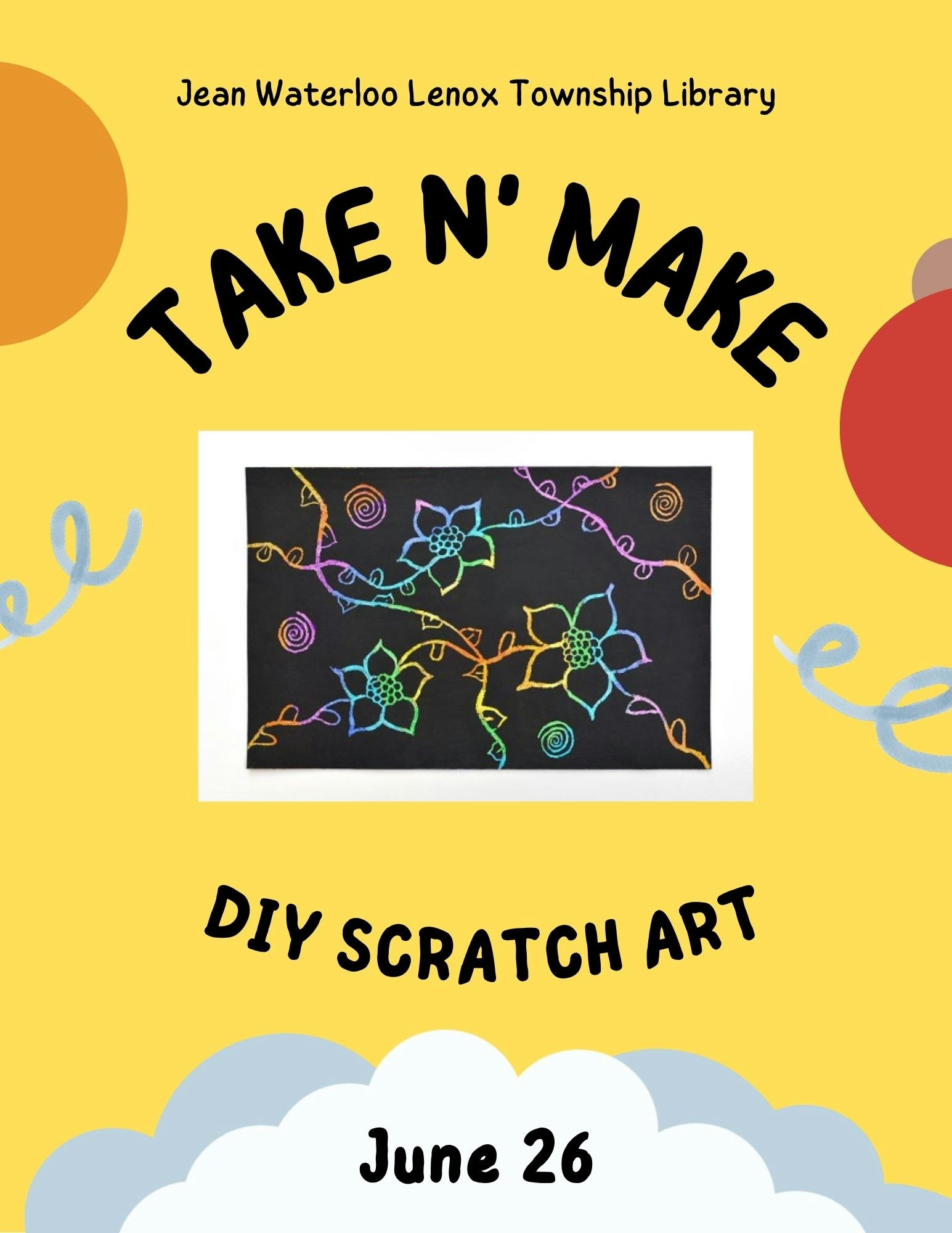 Jean Waterloo Lenox Township Library Take N' Make DIY Scratch Art event on June 26.
