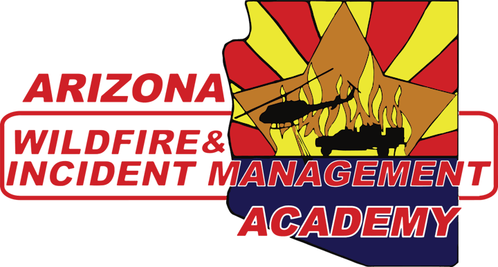 Logo of the Arizona Wildfire & Incident Management Academy, featuring fire and helicopter graphics.