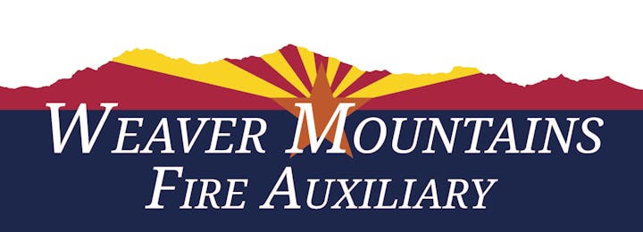 The image features the logo for "Weaver Mountains Fire Auxiliary," incorporating mountain and sun elements.