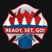 A logo with mountains, trees, a house, and the words "READY, SET, GO!"