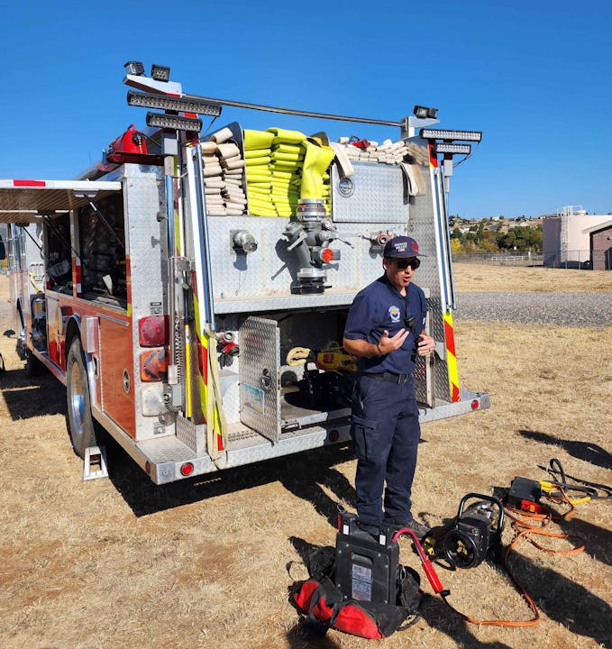 person behind a firetruck