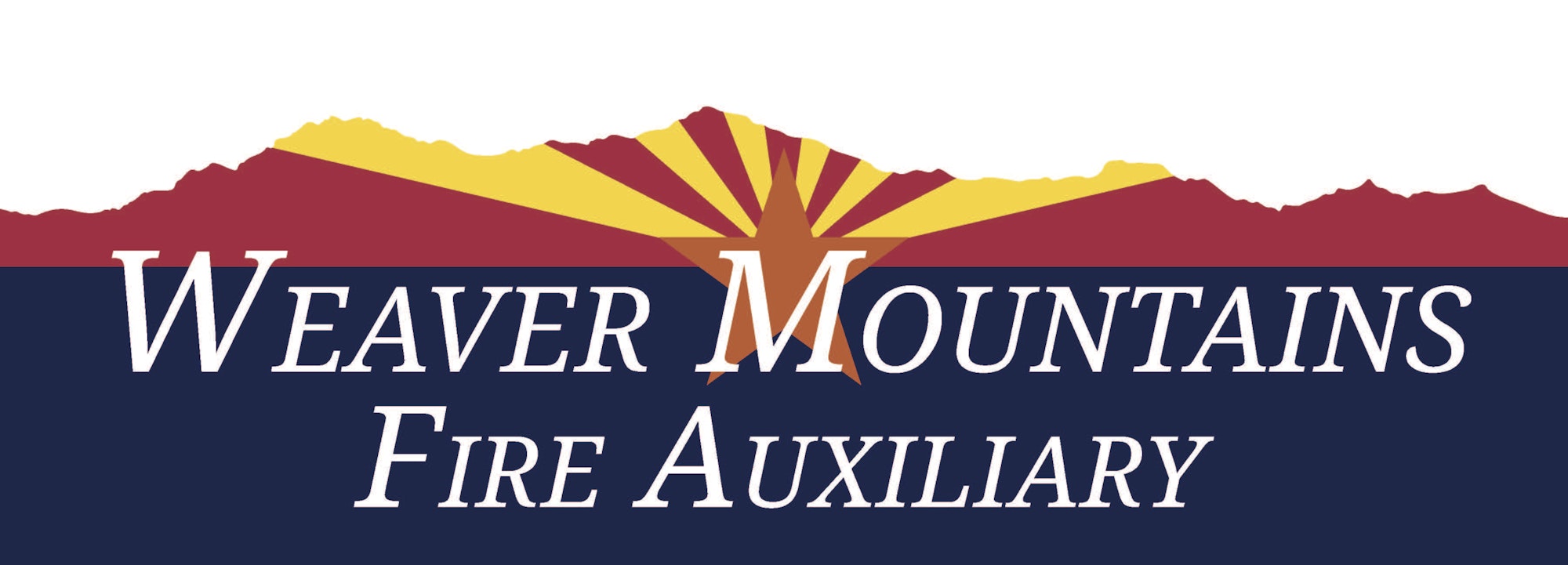 The image features a logo for "Weaver Mountains Fire Auxiliary," displaying a mountain silhouette and sun design.