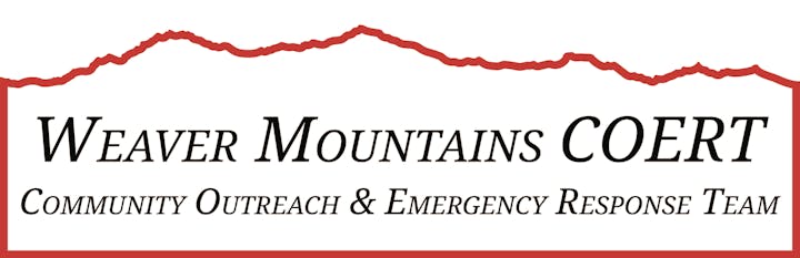 The image features the text "Weaver Mountains COERT" and stands for "Community Outreach & Emergency Response Team."