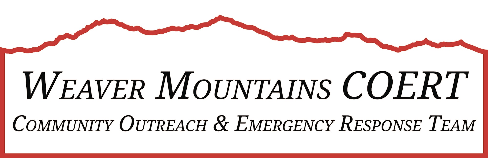 The image features the logo of "Weaver Mountains COERT," which stands for Community Outreach & Emergency Response Team.