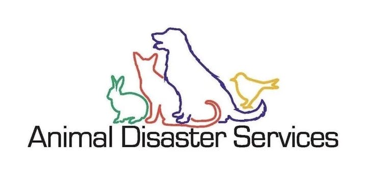 A logo with outlines of a rabbit, cat, dog, and bird above "Animal Disaster Services" text.