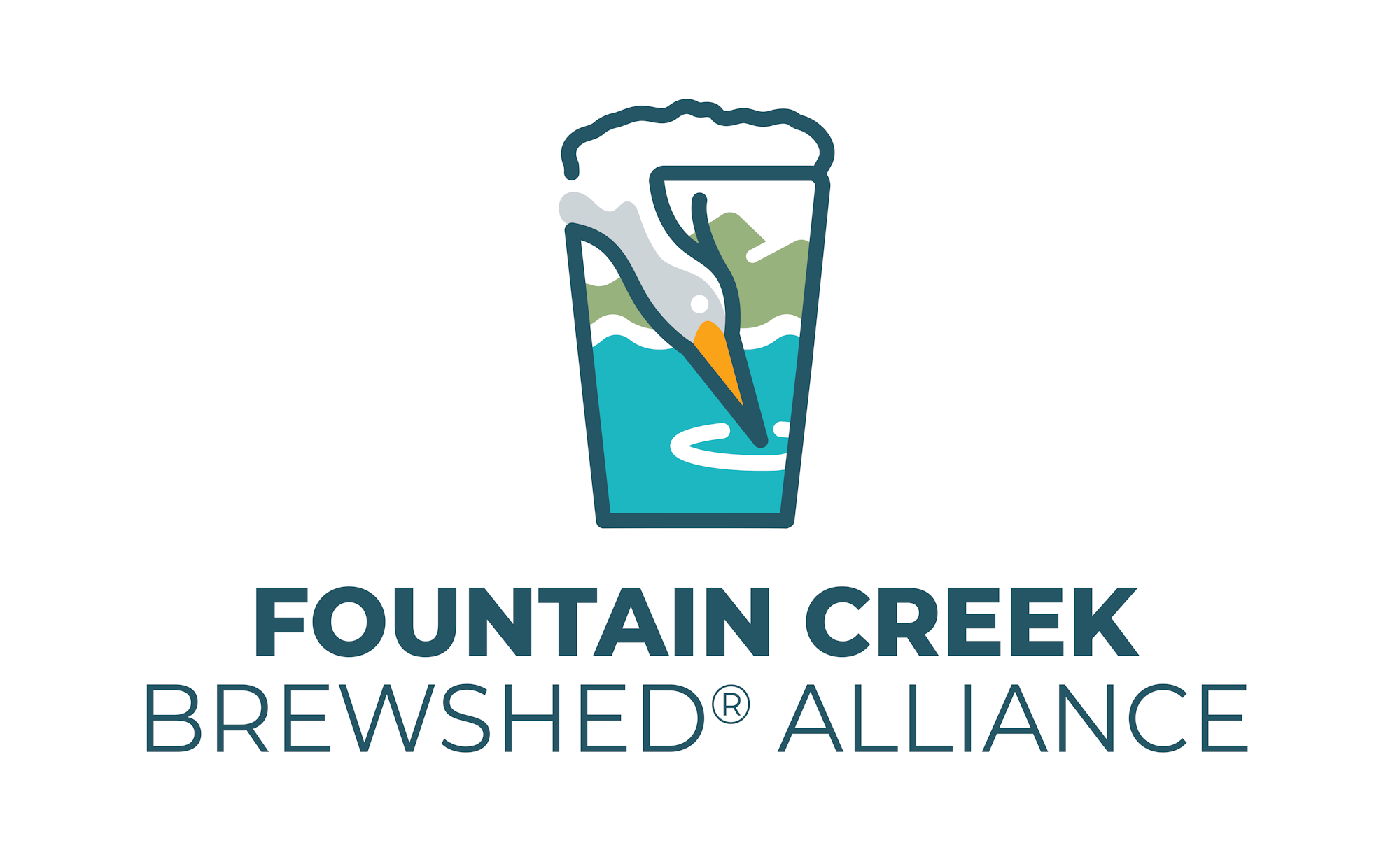 Logo of the Fountain Creek Brewshed Alliance, featuring a stylized pint glass with river and bird design.