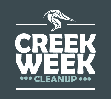 The image features a graphic logo for "Creek Week Cleanup," emphasizing community clean-up efforts.