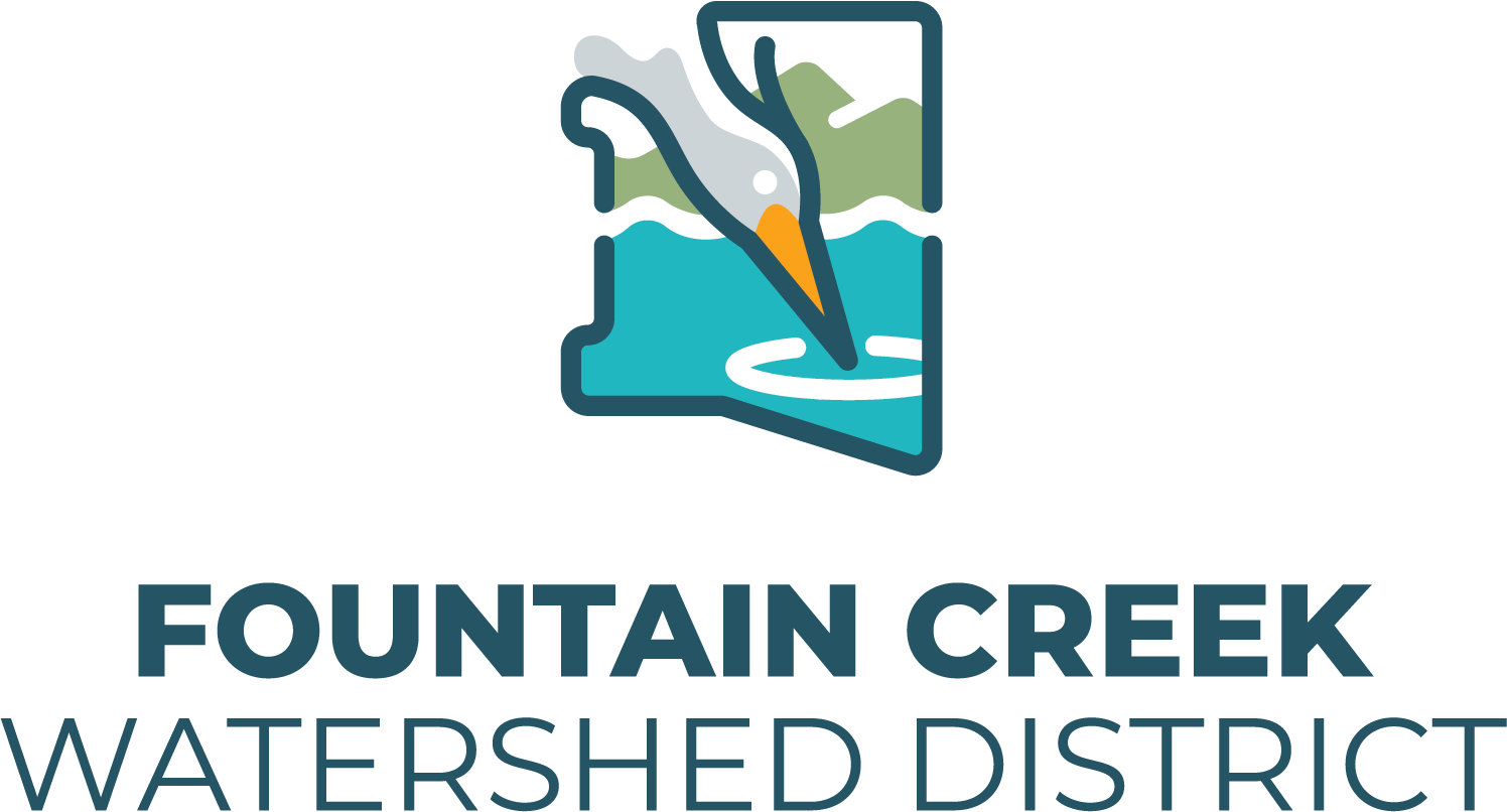 A stylized logo for Fountain Creek Watershed District with a bird, water, and land graphics.