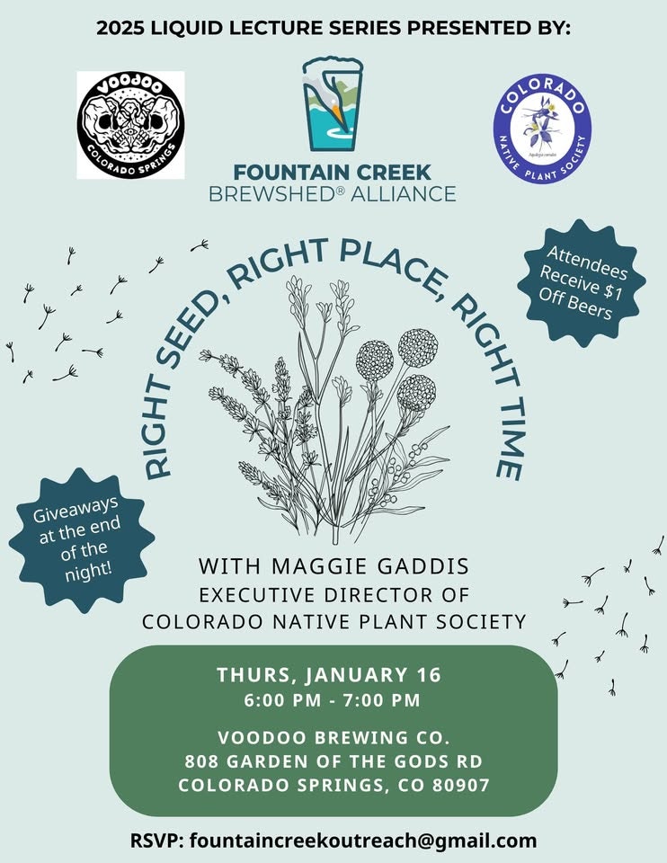 Lecture by Maggie Gaddis on native plants, Jan 16 at Voodoo Brewing Co. in Colorado Springs. Attendees get $1 off beers.
