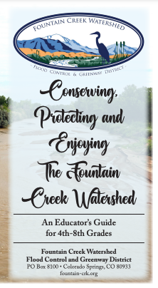 A brochure cover for "Conserving, Protecting and Enjoying The Fountain Creek Watershed"