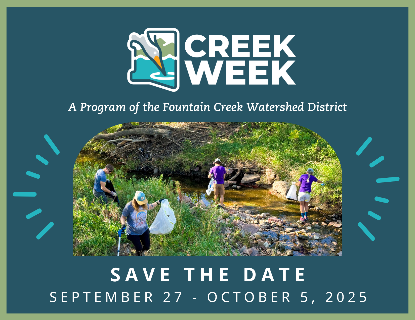 Creek Week event by Fountain Creek Watershed District. Save the date: September 27 - October 5, 2025.