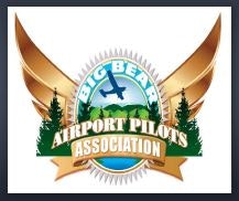 Logo of Big Bear Airport Pilots Association with wings, a plane, and trees.