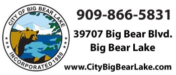 City of Big Bear Lake seal, contact info, address: 39707 Big Bear Blvd., Big Bear Lake, www.CityBigBearLake.com.