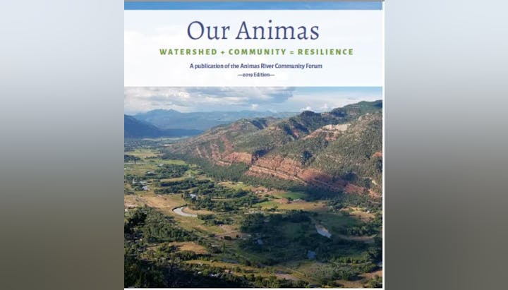 Cover of "Our Animas" publication showing a scenic view of a river flowing through a valley with mountains in the background.