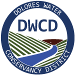 Logo of Dolores Water Conservancy District (DWCD) with an illustration of fields and a water channel.