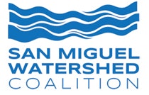 Logo with blue waves above the "San Miguel Watershed Coalition" text.