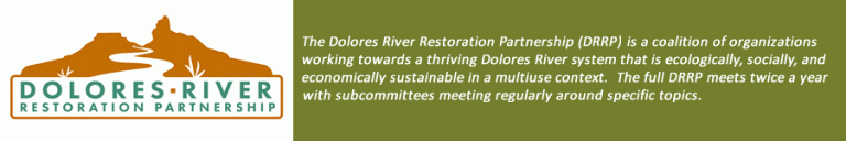 Logo and description of the Dolores River Restoration Partnership, focused on sustainable river system development.