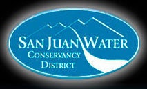 Logo of San Juan Water Conservancy District with mountain and water graphics.