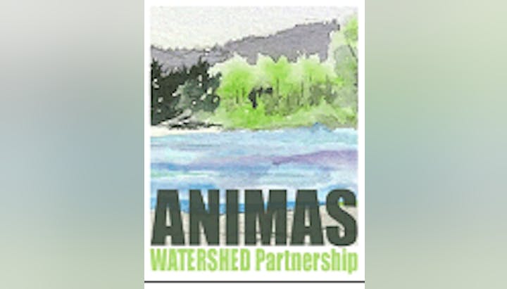 A logo with text "ANIMAS WATERSHED Partnership", featuring a watercolor landscape with trees and water.