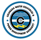 A logo with blue circles, waves, electricity symbol, and text "Colorado Water Resources & Power Development Authority."