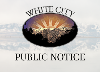 White City logo with mountains and sunrise, "PUBLIC NOTICE" written below.