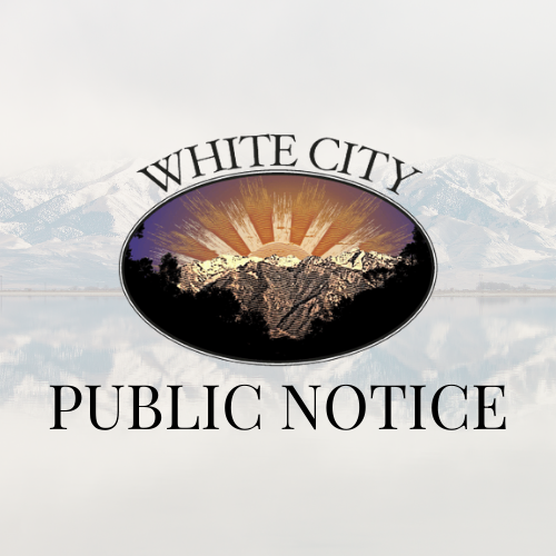 "White City" logo with mountains and sunset; text says "Public Notice."